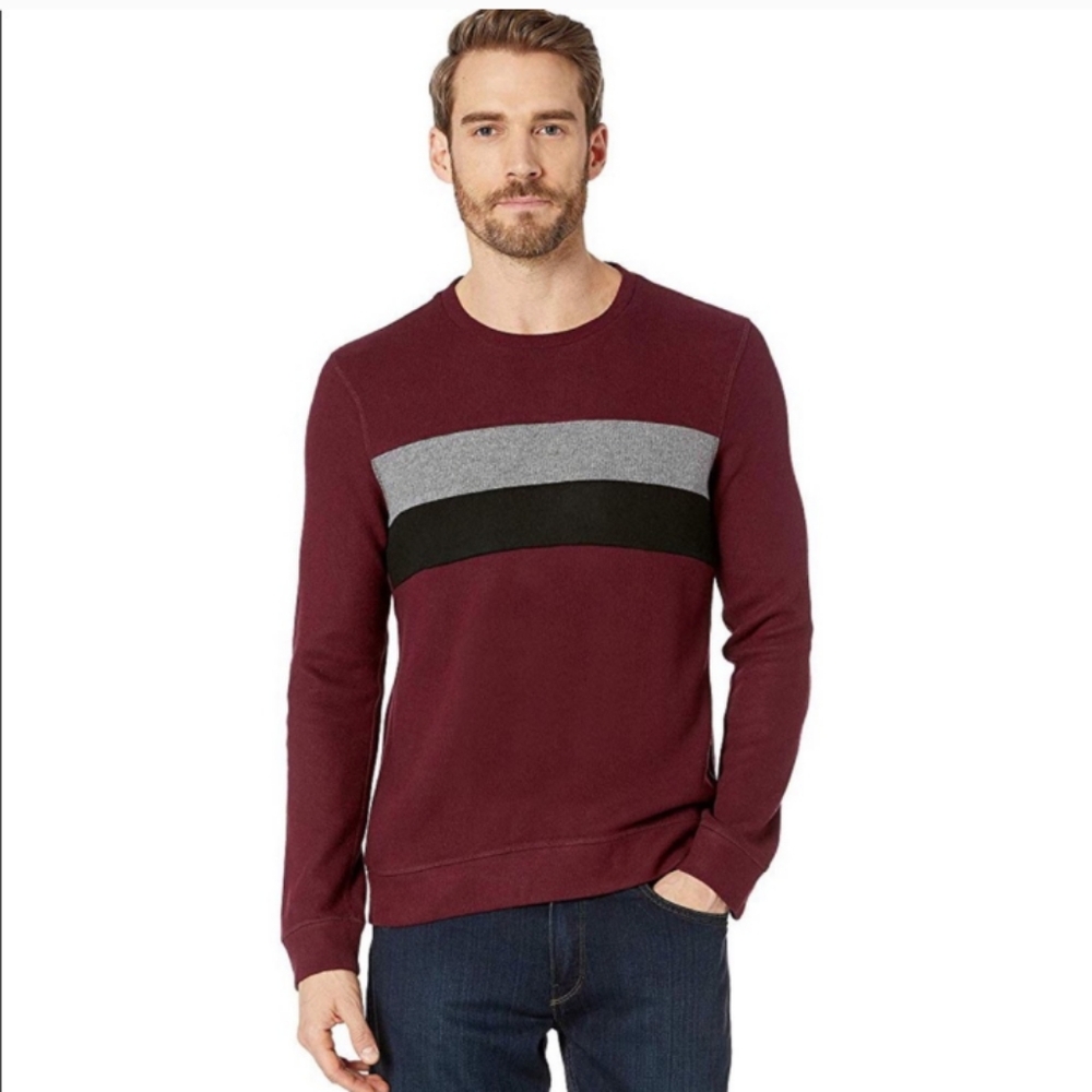 Kenneth Cole Knit Sweatshirt Crew Neck Blocking Striped Striped Knit Top